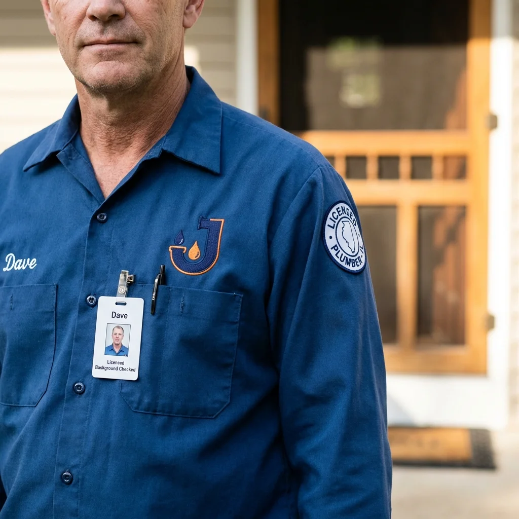 Licensed plumber showing ID badge in Cumming, GA