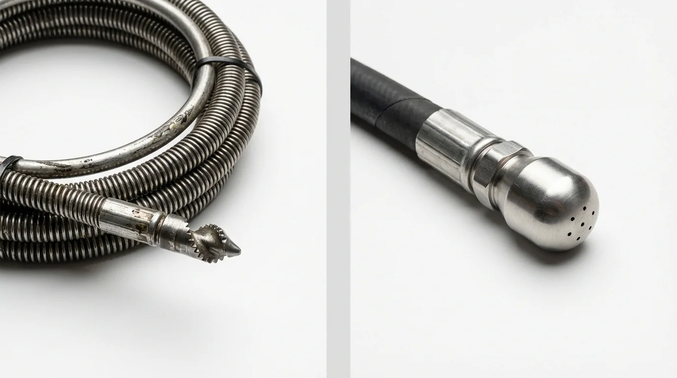 Drain snake cable and hydro jetting nozzle used for drain cleaning in Cumming, GA