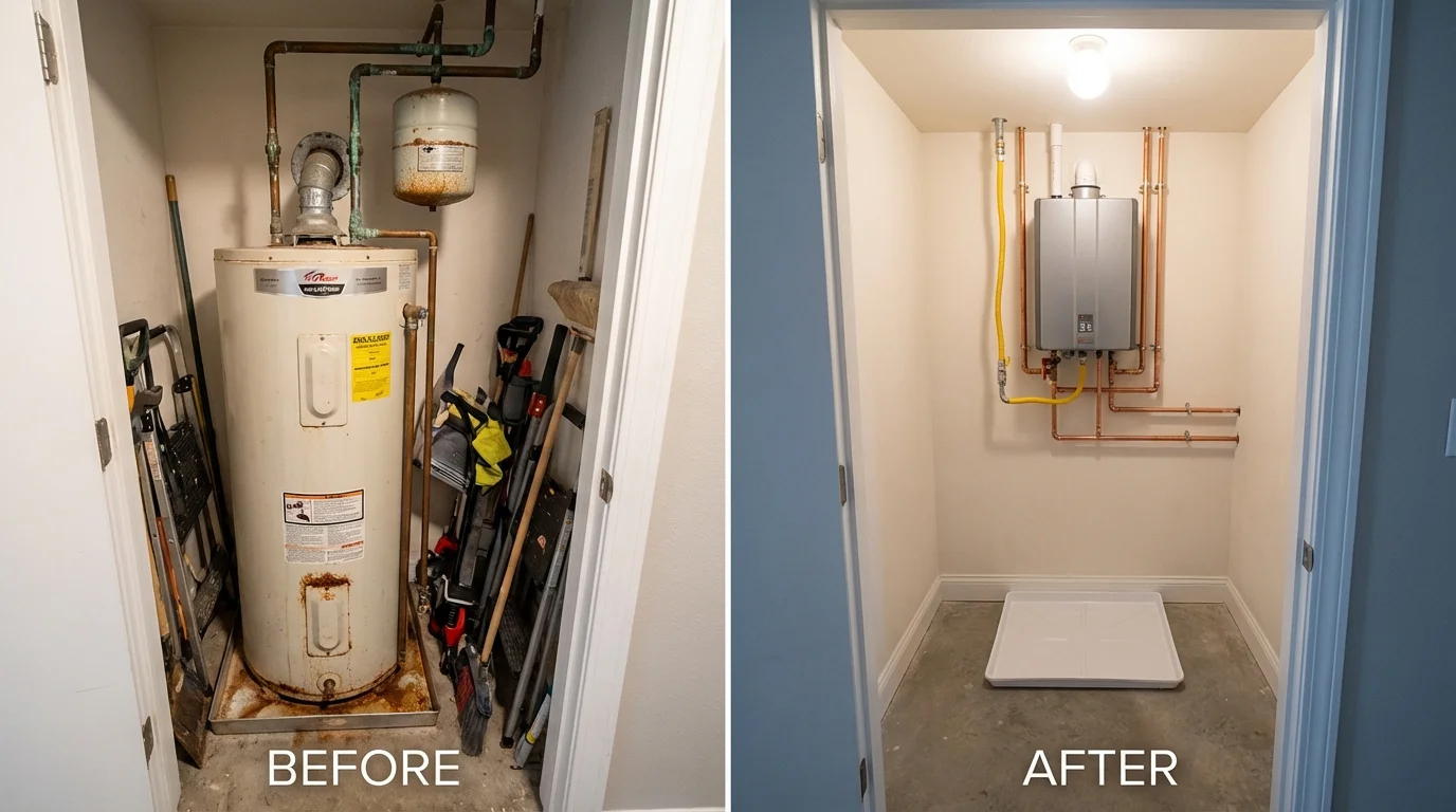 Tank water heater versus wall-mounted tankless unit comparison for Cumming, GA homeowners