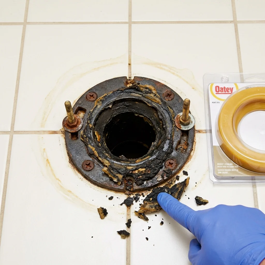 Failed wax ring showing water seepage at the base of a toilet in a Cumming, GA home