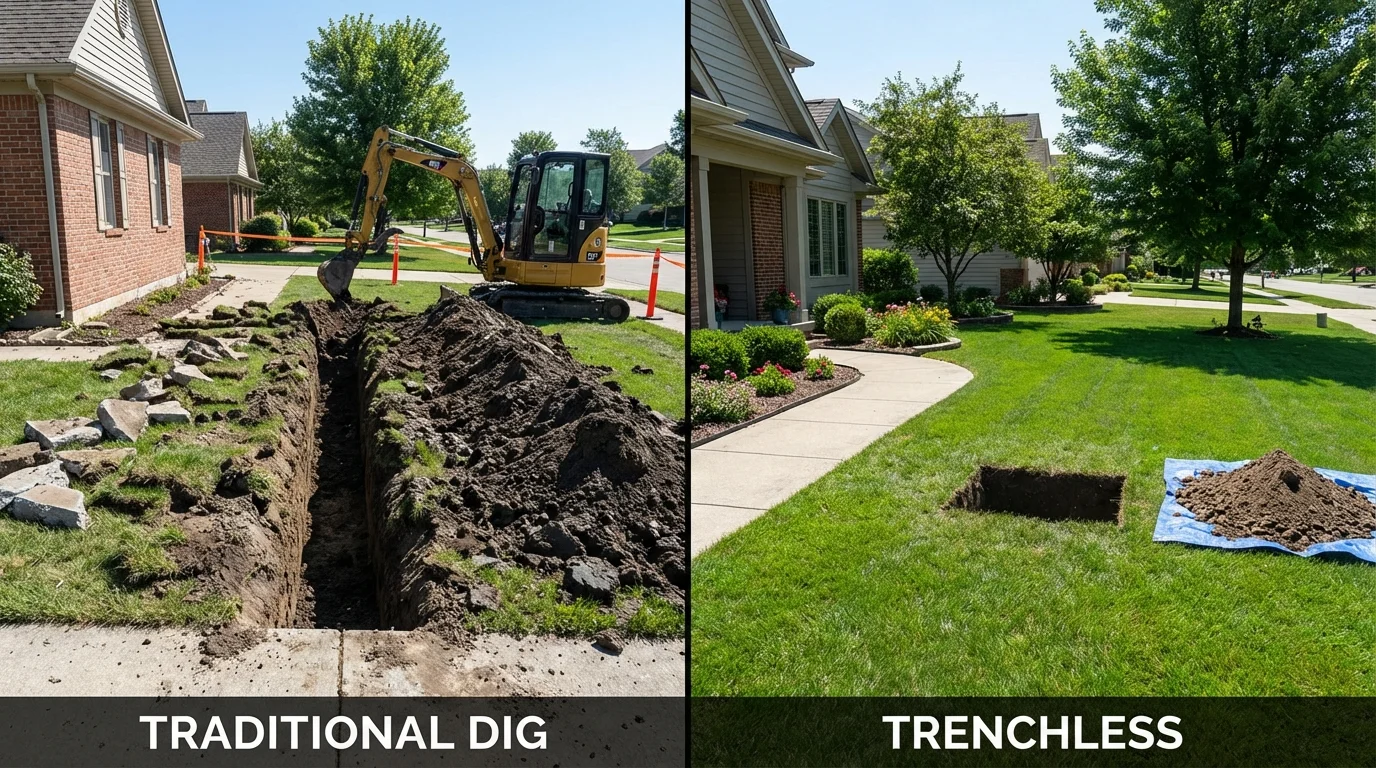 Trenchless sewer repair with minimal yard damage versus traditional excavation in Cumming, GA